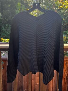 Black Pleated V-Neck Tunic Top